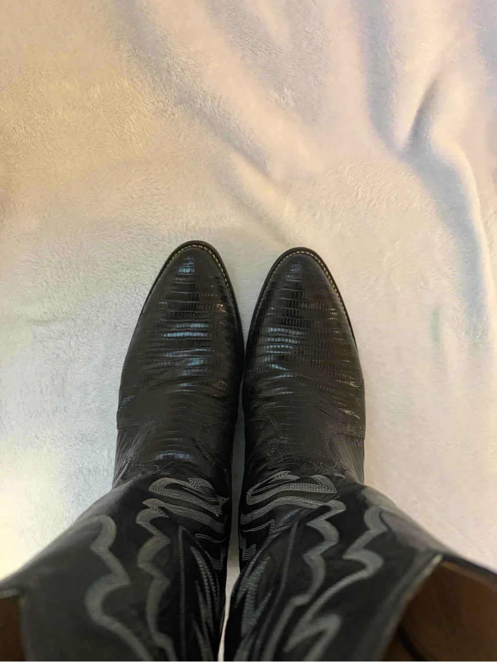 Vintage Justin Black Lizard Print Leather Western 10EE Cowboy Boots